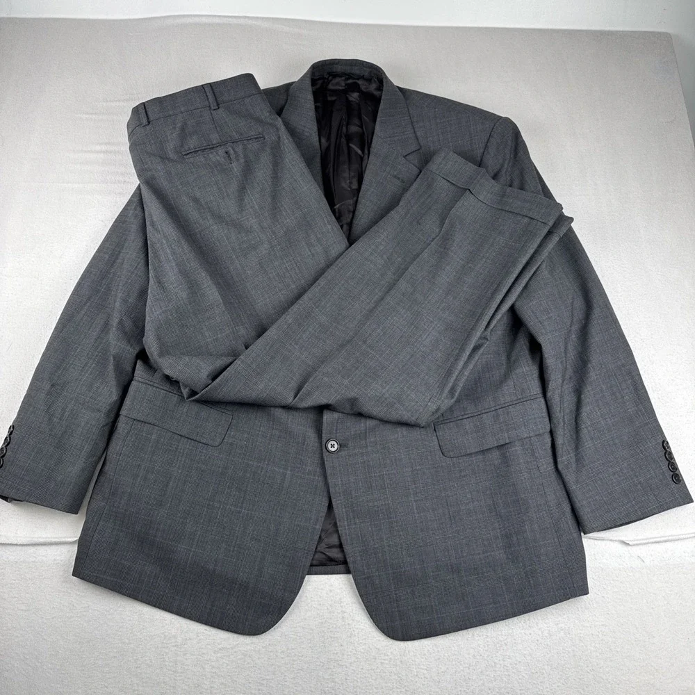 Brooks Brothers Stretch  2 Piece Gray Glen Plaid Suit 48R fits 36*30 Wool Blend